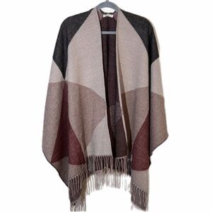 Moss Rose Burgundy Black and Cream Color Shawl Wrap for Women Size OS